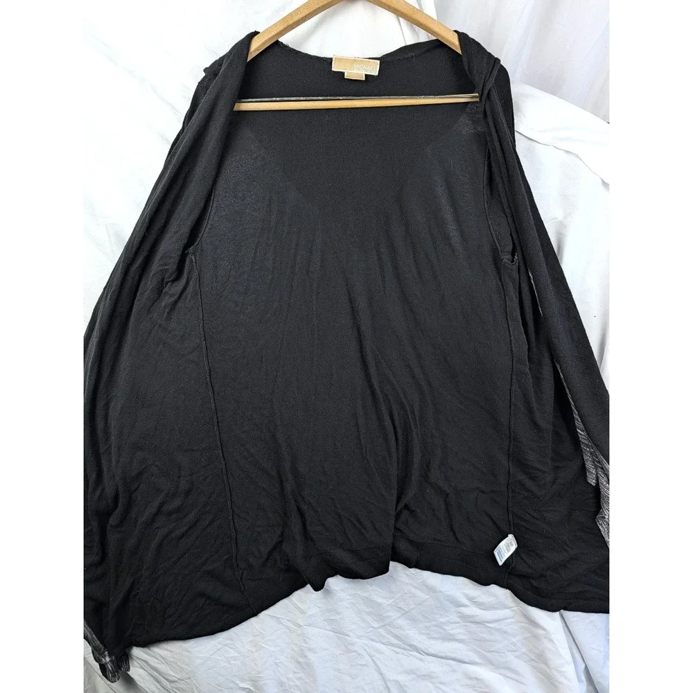 Michael Kors Open Long Cardigan Hooded Sweater Whimsy Goth Black Gray Sheer